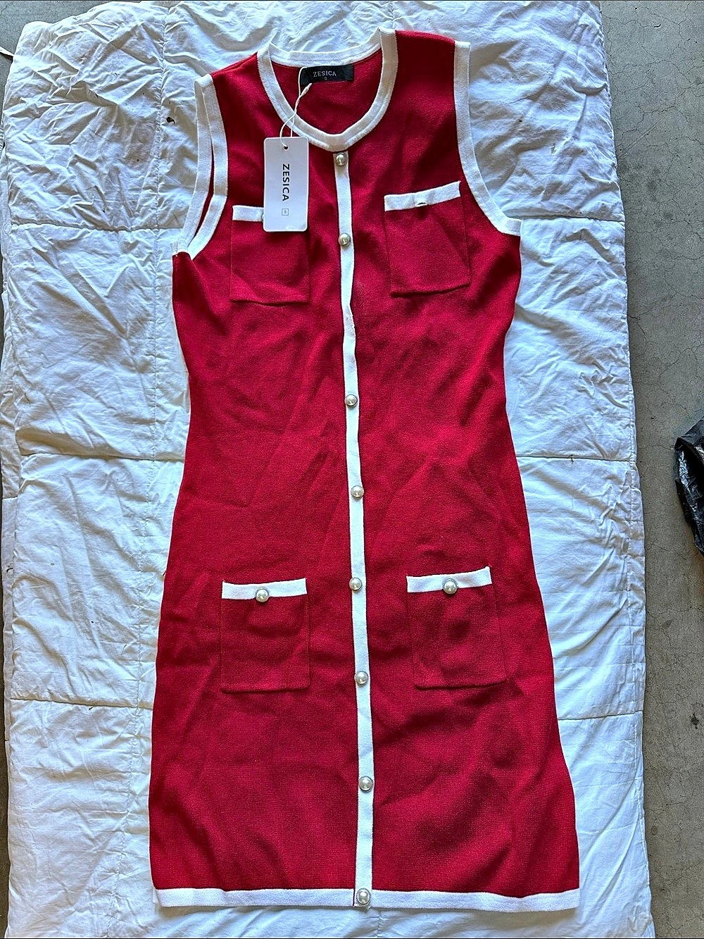 Zesica Mini Shirt Dress in Red & White Size Small NWT